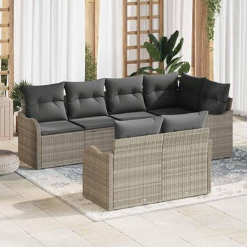 vidaXL Tuinbank Set 7 st Lichtgrijs Poly rattan, Tuin en Terras, Verzenden, Nieuw