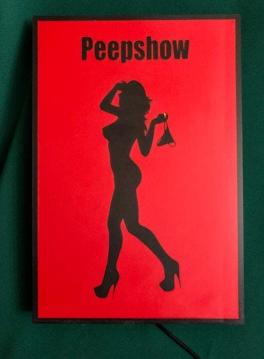 Red Ligh District - Lichtbord - PEEPSHOW , Red Light, Antiek en Kunst, Antiek | Wandborden en Tegels