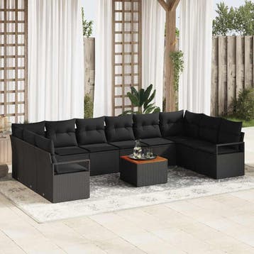 vidaXL Tuinbank Set 11 st Zwart poly rattan, Verzenden, Nieuw