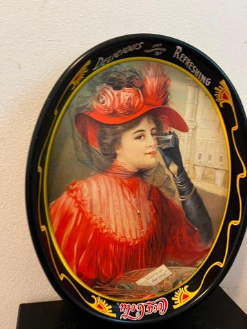 Vintage Coca-Cola “1908 Calendar Lady” serveerblad – ovaal, Antiquités & Art