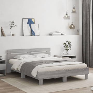 vidaXL Bedframe met hoofdeinde bewerkt hout grijs sonoma, Verzenden, Nieuw