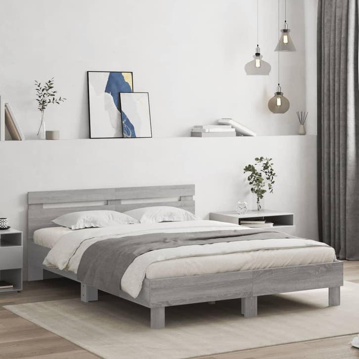 vidaXL Bedframe met hoofdeinde bewerkt hout grijs sonoma, Maison & Meubles, Chambre à coucher | Lits, Envoi