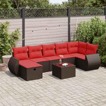 vidaXL 8-delige Loungeset met kussens poly rattan bruin, Verzenden, Nieuw, Loungeset