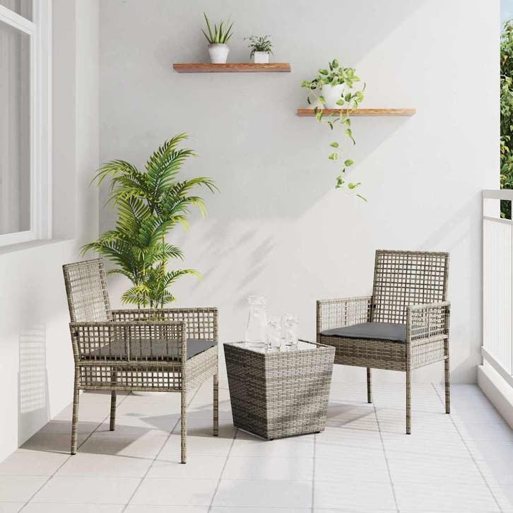 vidaXL Tuin Bistro Set 3 pcs Grijs poly rattan, Tuin en Terras, Tuinsets en Loungesets, Nieuw, Verzenden