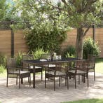 vidaXL Tuin Eettafel Set 7 pcs Bruin poly rattan, Verzenden, Nieuw