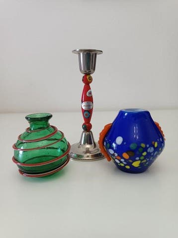 Vetro murano manifattura muranese porta candela e due