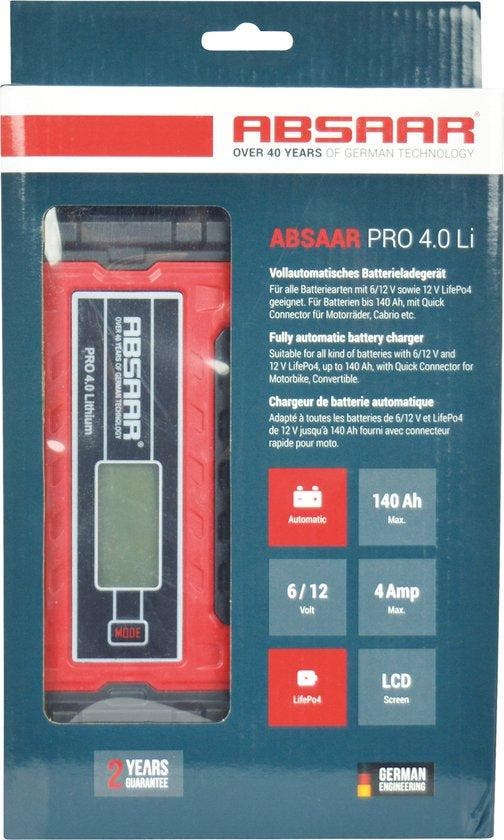 Absaar Acculader PRO 4.0 6V/12V 4A (Foto & Video), Audio, Tv en Foto, Foto | Geheugenkaarten, Nieuw, Verzenden