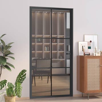 vidaXL Binnendeur 102,5x201,5 cm ESG-glas en aluminium zwart, Verzenden, Nieuw
