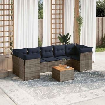 vidaXL 8-delige Loungeset met kussens poly rattan grijs, Verzenden, Loungeset