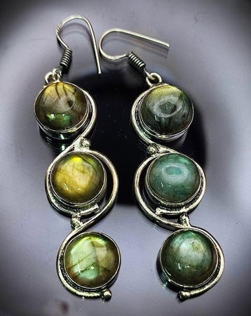 Beaux boucles doreilles en labradorite faites à la main, de, Verzamelen