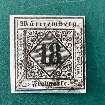 Württemberg 1851 - 18 Kreuzer met certificaat Thoma - Michel, Gestempeld