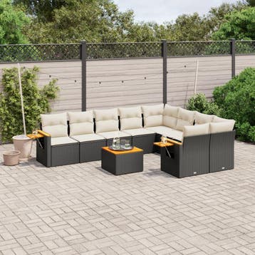 vidaXL 10-delige Loungeset met kussens poly rattan zwart, Tuin en Terras, Verzenden, Nieuw, Loungeset