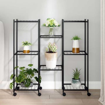 vidaXL Bloemenstandaard met wielen 83x25x83,5 cm ijzer zwart, Tuin en Terras, Verzenden, Nieuw