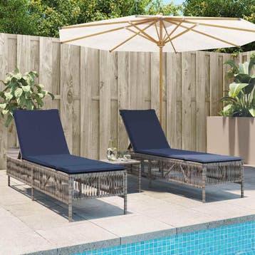 vidaXL Ligstoelen 2 stuks met tafel Grijs Poly Rotan, Verzenden