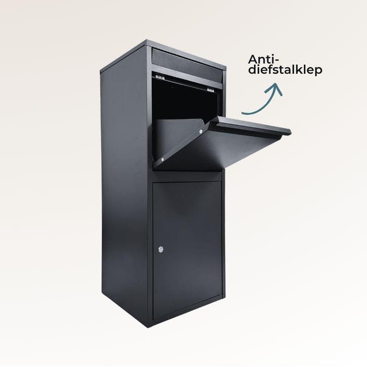 Achteruitname Pakketbrievenbus met brievenklep - ParcelXL®, Tuin en Terras, Brievenbussen, Staande brievenbus, Nieuw, Staal, Verzenden