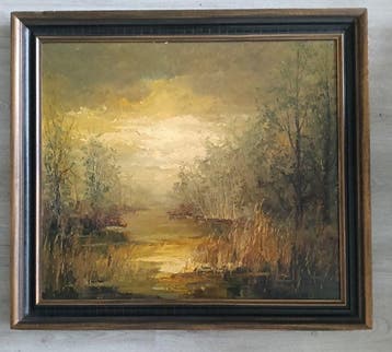 Peter Brouwer (1935-2010) - Schemering aan de plas, Antiek en Kunst