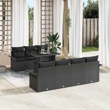 vidaXL Tuinbank Set 8 st Zwart [Synthetisch]: Poly Riet, Verzenden