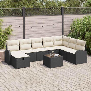 vidaXL Tuinbank Set 9 st Zwart poly rattan, Verzenden
