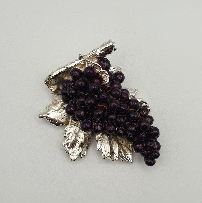 Grappolo duva rivestito in argento 925 e smalto - Figuur -, Antiek en Kunst, Antiek | Zilver en Goud