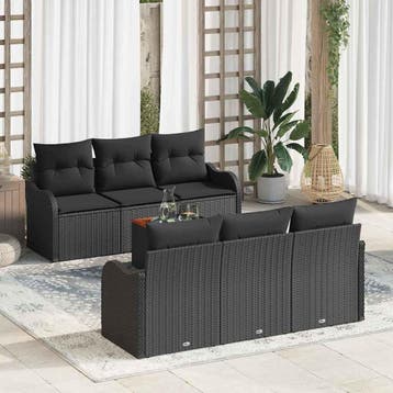 vidaXL Tuinbank Set 7 st Zwart poly rattan, Verzenden, Nieuw