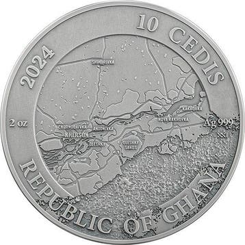 Ghana. 10 Cedis 2024 Liberation of Kherson 2 oz Antique