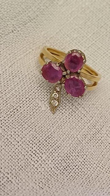 Ring - 18 karaat Geel goud, Zilver Robijn - Ring met, Nieuw