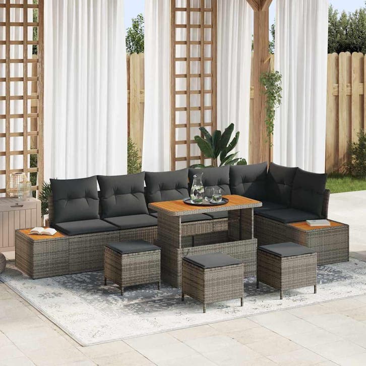 vidaXL Tuinbank Set 10 st 9-Aantal zitplaatsen Grijs Poly, Tuin en Terras, Tuinsets en Loungesets, Nieuw, Verzenden