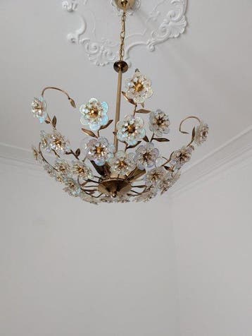 Lustre - Verre - Marguerites en verre, Antiquités & Art