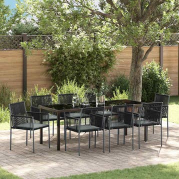 vidaXL Tuin Eettafel Set 9 st Zwart PE Riet, Verzenden, Nieuw