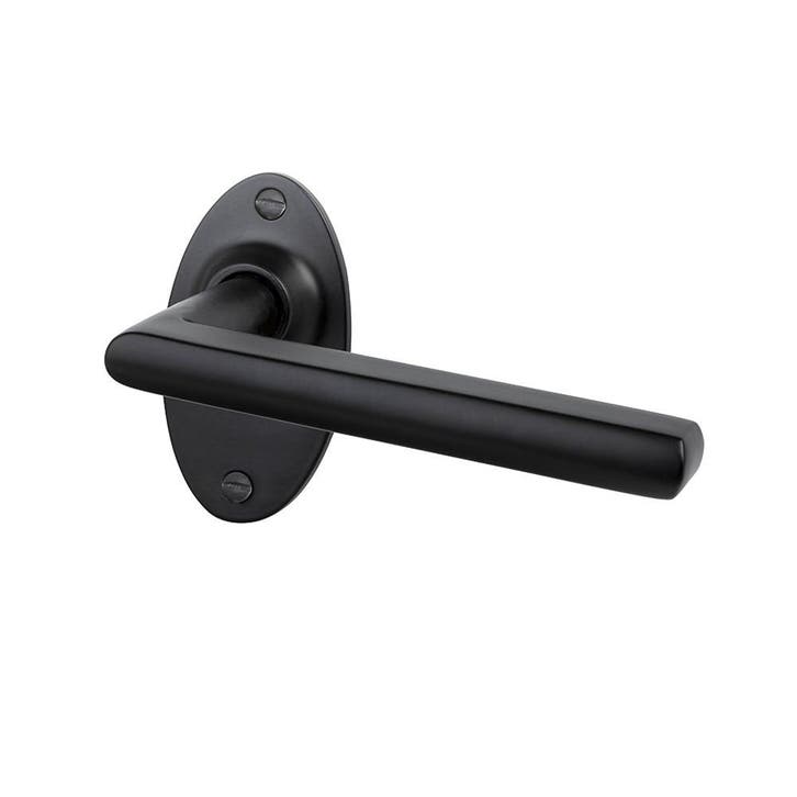 Deurklink Piatto mat zwart met ovale rozetten - voor binn..., Doe-het-zelf en Bouw, Hang- en Sluitwerk, Klink of Kruk, Nieuw, IJzer