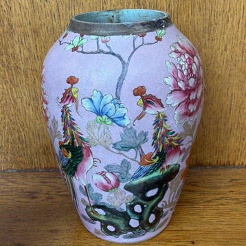 Vaas met decor van feniks en bloemen - roze