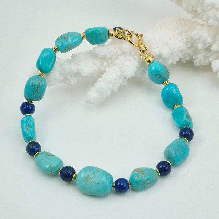 Turquoise - Argent - Bracelet - Turquoise et lapis-lazuli, Antiquités & Art, Curiosités & Brocante