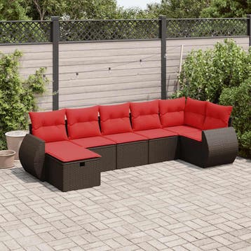 vidaXL 7-delige Loungeset met kussens poly rattan bruin, Verzenden, Nieuw, Loungeset