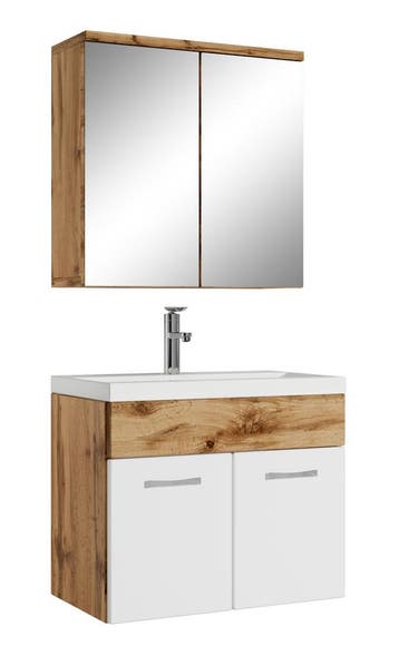 Badkamermeubel Set Montreal 01 60 cm Eiken Hooogglans Wit, Verzenden