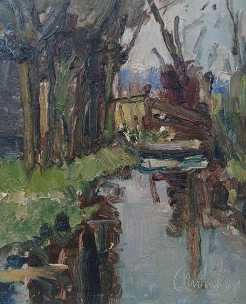 Cornelius Kromhout (XX) - Knotwilgen bij hoeve - omgeving, Antiek en Kunst