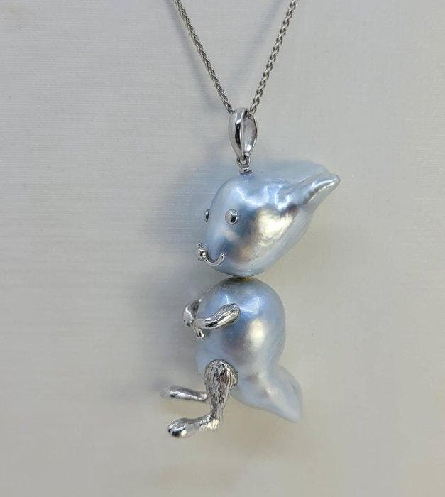 Collier avec pendentif - 18 carats Or blanc, Perles des Mers, Bijoux, Sacs & Beauté, Bijoux anciens