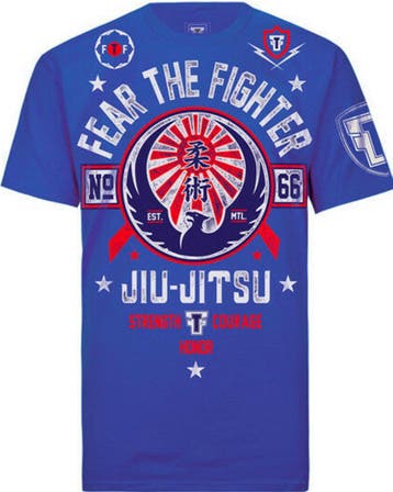 Fear the Fighter Jiu Jitsu T-Shirts Katoen Blauw, Vechtsport, Nieuw, Fear the Fighter, Maat 46 (S) of kleiner