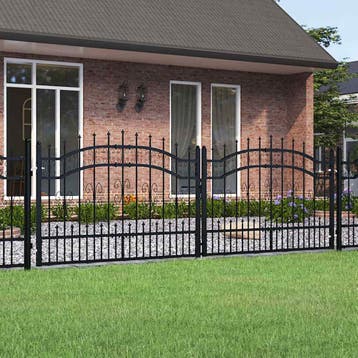 vidaXL Hekpoort KAMPEN met speerpunt zwart 302x100 cm staal, Verzenden, Nieuw