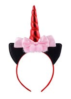 Eenhoorn Haarband Rood Zwart Strik Unicorn Diadeem Oortjes R, Ophalen of Verzenden, Nieuw