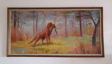 F. Sola (XX) - Setter et Faisan dans les Landes (Sud-Ouest,, Antiquités & Art