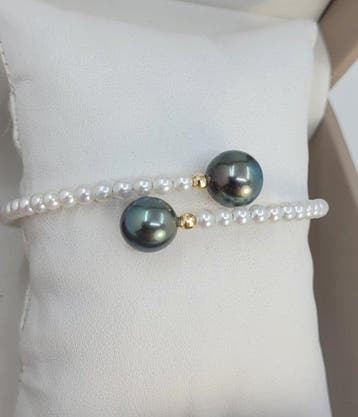 Armband - 18 karaat Geel goud, 10 mm Peacock Tahiti Parels -