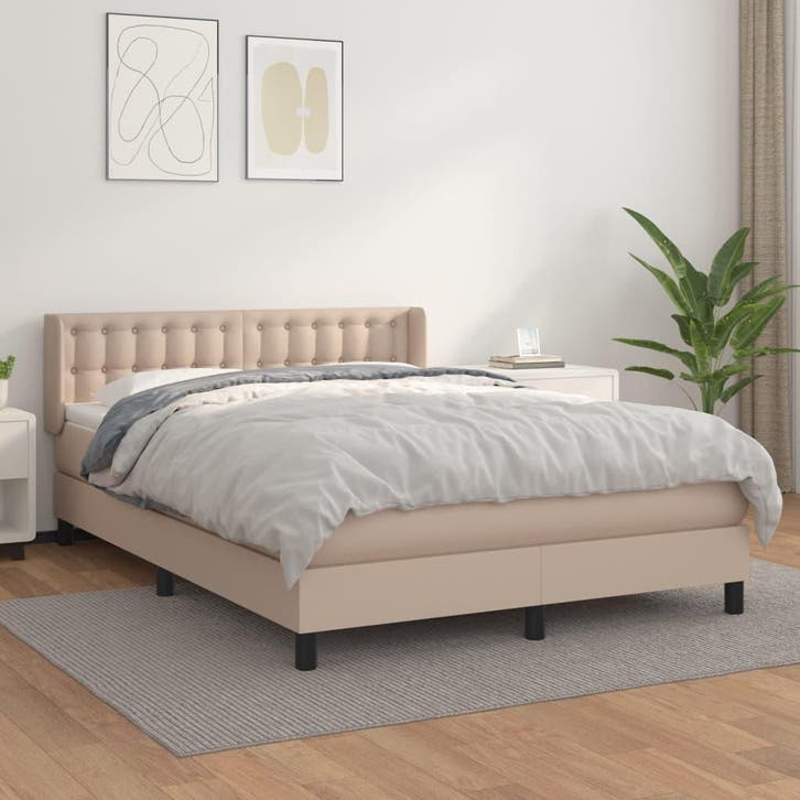 vidaXL Boxspring met matras kunstleer cappuccinokleurig, Huis en Inrichting, Slaapkamer | Bedden, Nieuw, Verzenden