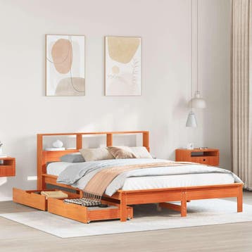 vidaXL Bed met boekenkast zonder matras grenenhout wasbruin, Huis en Inrichting, Slaapkamer | Bedden, Verzenden, Nieuw