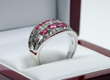Zonder minimumprijs - Ring - 925 zilver - 1,50 ct robijnen -