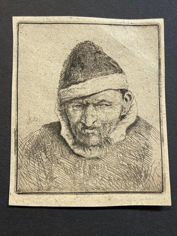 Adriaen Van Ostade (1610-1685) - Contadino con berretto di, Antiek en Kunst