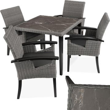 Wicker tafel Tarent met 4 stoelen Rosarno - grijs, Verzenden, Nieuw
