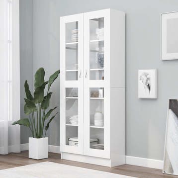 vidaXL Vitrinekast 82,5x30,5x185 cm bewerkt hout wit, Huis en Inrichting, Verzenden, Nieuw