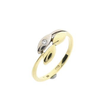 Bicolor gouden ring met diamant; 0,015 ct., Handtassen en Accessoires, Ringen, Gebruikt, Ophalen of Verzenden, 17 tot 18, Met edelsteen