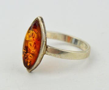 Barnsteen - 925 zilveren baltisch amber marquise cabochon