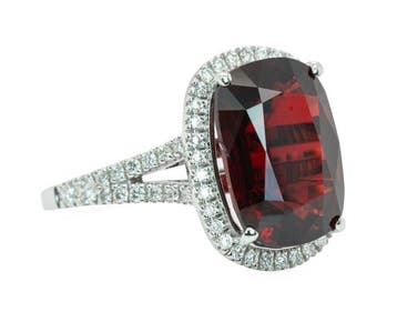 Ring - 14 karaat Witgoud, Levendig rood (Birma, geen hitte)